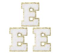 PATIKIL Iron on Letter Patches, 3 Pack Chenille Glitters Letter Patches Embroidered Patch for Repairing Jeans Clothing Bags Hats Shirts Craft, White, Alphabet E