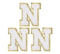 PATIKIL Iron on Letter Patches, 3 Pack Chenille Glitters Letter Patches Embroidered Patch for Repairing Jeans Clothing Bags Hats Shirts Craft, White, Alphabet N