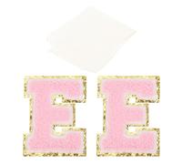 PATIKIL Iron on Letter Patches, Chenille Glitters Letter Patch with Tape Pink Alphabet E