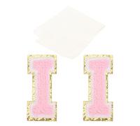 PATIKIL Iron on Letter Patches, Chenille Glitters Letter Patch with Tape Pink Alphabet I