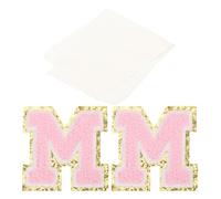 PATIKIL Iron on Letter Patches, Chenille Glitters Letter Patch with Tape Pink Alphabet M