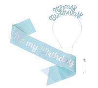 PATIKIL It's My Birthday Sash with Headband and Tiara, Party Crown Queen Decoration Kit Accessories for Women in Blue