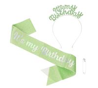 PATIKIL It's My Birthday Sash with Headband, Green, Unisex-All Ages, 1 Set x Sash and Headband