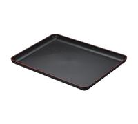 PATIKIL Japanese Style Plastic Rectangular Tray, 12.8" x 9.2" Reusable Wood Grain Food Tea Serving Tray for Home Hotel Restaurant Party, Red, Black