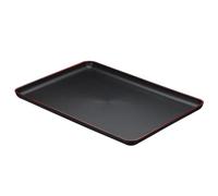 PATIKIL Japanese Style Plastic Rectangular Tray, 15.3" x 10.9" Reusable Wood Grain Food Tea Serving Tray for Home Hotel Restaurant Party, Red, Black