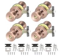 PATIKIL Key Entry Door Knobs Interior, 4 Pack Round Zinc Alloy Bedroom Bathroom Door Knob with Lock Entry Indoor Outdoor Door, Red Bronze