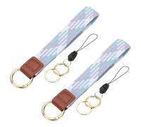 PATIKIL Keychain Wristlet, 2 Pcs Cute Keychain Stretchy Woven Wrist Lanyard Strap Key Ring Car Keys Chain Accessories Hooks for Women Men Wallet ID Badges Card, Pink/Blue/White