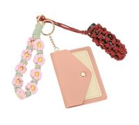 PATIKIL Keychain Wristlet Wallet, Leather RFID Blocking Credit Card Holder Slim Minimalist Wallet with Lip stick Holder Handmade Wristband Bracelet for Men Women, Pink