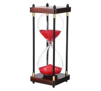PATIKIL Large Decorative Sand Timer, 60 Minutes Wood Hour Glass Timer Modern Wooden Hour Glass for Cooking Game Office Classroom Kitchen Home, Red(Style 2)