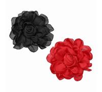 PATIKIL Large Fabric Flower Brooches Pins, 2Pcs Elegant Cloth Rose Flower Big Brooch Dainty Satin Camellia Corsage Lapel Pins for Women Wedding Clothing Suit Dress, Black/Red