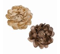 PATIKIL Large Fabric Flower Brooches Pins, 2Pcs Elegant Cloth Rose Flower Big Brooch Dainty Satin Camellia Corsage Lapel Pins for Women Wedding Clothing Suit Dress, Khaki/Brown
