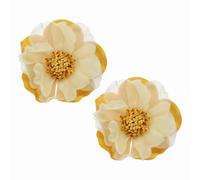 PATIKIL Large Fabric Flower Brooches Pins, 2Pcs Elegant Cloth Rose Flower Big Brooch Dainty Satin Camellia Corsage Lapel Pins for Women Wedding Clothing Suit Dress, Yellow