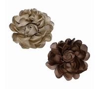 PATIKIL Large Fabric Flower Brooches Pins, 2Pcs Elegant Cloth Rose Flower Big Brooch Dainty Satin Camellia Corsage Lapel Pins for Women Wedding Clothing Suit Dress, Brown/Dark Brown