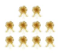 PATIKIL Large Gift Bow 9x7 Inch, 10 Pack Pull Bows for Gift Wrapping Present Wedding Valentine's Day Party Birthday Christmas Basket Decoration, Gold Tone