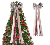 PATIKIL Large Tree Bow 52"x13",2 Pcs Christmas Tree Wreath Flower Top Decor with Long Streamer & Snowflake Patterned Ribbon for Wedding Birthday Festival Party Home Door, Red/White Plaid