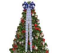 PATIKIL Large Tree Bow 52"x13", Christmas Tree Wreath Flower Top Decor with Long Streamer & Snowflake Patterned Ribbon for Wedding Birthday Festival Party Home Door, Dark Blue/Silver White