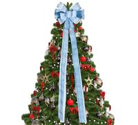 PATIKIL Large Tree Bow 52"x13", Christmas Tree Wreath Flower Top Decor with Long Streamer & Snowflake Patterned Ribbon for Wedding Birthday Festival Party Home Door, Blue and White