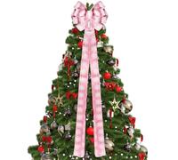 PATIKIL Large Tree Bow 52"x13", Christmas Tree Wreath Flower Top Decor with Long Streamer & Snowflake Patterned Ribbon for Wedding Birthday Festival Party Home Door, Pink