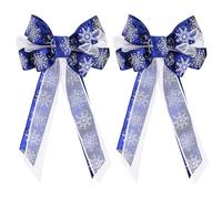 PATIKIL Large Wreath Bow 20"x11",2 Pcs Christmas Tree Top Bow Snowflake Patterned Ribbon Wedding Birthday Festival Party Home Front Door Decoration, Dark Blue