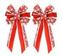 PATIKIL Large Wreath Bow 20"x11",2 Pcs Christmas Tree Top Bow Snowflake Patterned Ribbon Wedding Birthday Festival Party Home Front Door Decoration, Red Velvet