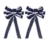 PATIKIL Large Wreath Bow 20"x11",2 Pcs Christmas Tree Top Bows Snowflake Patterned Ribbon Wedding Birthday Festival Party Home Front Door Decoration, Dark Blue