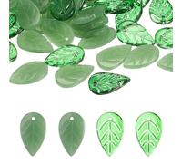 PATIKIL Leaf Beads, 100Pcs Crystal Leaf Beads Translucent Czech Glass Beads Spacer Bead for DIY Jewelry Making Bracelets Necklace, Jade Green/Green