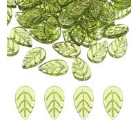 PATIKIL Leaf Beads, 100Pcs Crystal Leaf Beads Translucent Czech Glass Beads Spacer Bead for DIY Jewelry Making Bracelets Necklace, Dark Green/Gold