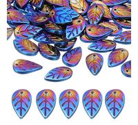 PATIKIL Leaf Beads, 100Pcs Crystal Leaf Beads Translucent Czech Glass Beads Spacer Bead for DIY Jewelry Making Bracelets Necklace, Plated Blue