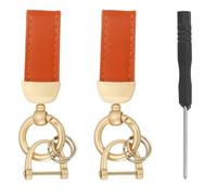 PATIKIL Leather Car Key Chain, 2 Pcs Key Fob Keychain for Men and Women Universal Key Chain Holder with Anti-Lost D-Ring for Car Home Office Keys, Orange Red