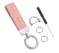 PATIKIL Leather Car Keychain, Genuine Key Chain Holder Universal Decorative 360 Degree Rotatable Key Fob with Silver Tone Anti-Lost D-Ring and Screwdriver for Men and Women, Light Pink