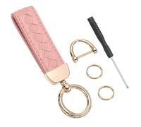 PATIKIL Leather Car Keychain, Genuine Key Chain Holder Universal Decorative 360 Degree Rotatable Key Fob with Gold Tone Anti-Lost D-Ring and Screwdriver for Men and Women, Light Pink