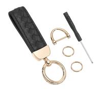 PATIKIL Leather Car Keychain, Genuine Key Chain Holder Universal Decorative 360 Degree Rotatable Key Fob with Gold Tone Anti-Lost D-Ring and Screwdriver for Men and Women, Black