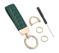 PATIKIL Leather Car Keychain, Genuine Key Chain Holder Universal Decorative 360 Degree Rotatable Key Fob with Gold Tone Anti-Lost D-Ring and Screwdriver for Men and Women, Dark Green