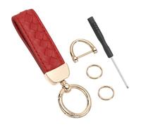 PATIKIL Leather Car Keychain, Genuine Key Chain Holder Universal Decorative 360 Degree Rotatable Key Fob with Gold Tone Anti-Lost D-Ring and Screwdriver for Men and Women, Red
