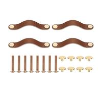 PATIKIL Leather Drawer Pulls, 4 Pack Leather Handle 5 Inch Hole Center Cabinet Dresser Knobs with Screws for Dresser Cupboard Closet Doors, Brown