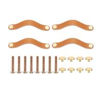 PATIKIL Leather Drawer Pulls, 4 Pack Leather Handle 6.3 Inch Hole Center Cabinet Dresser Knobs with Screws for Dresser Cupboard Closet Doors, Light Orange