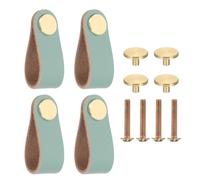 PATIKIL Leather Drawer Pulls, 4 Pack Leather Handle Center Cabinet Dresser Knobs with Screws for Dresser Cupboard Closet Doors, Blue
