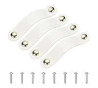 PATIKIL Leather Drawer Pulls, 4 Pcs Leather Handle Double Hole Cabinet Dresser Knobs with Screw for Bathroom Kitchen Dresser Cupboard Door, White