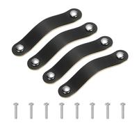 PATIKIL Leather Drawer Pulls, 4 Pcs Leather Handle Double Hole Cabinet Dresser Knobs with Screws for Bathroom Kitchen Dresser Cupboard Door, Black