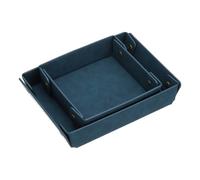 PATIKIL Leather Jewelry Valet Tray, 1Set Folding Portable Catchall Snapped Accessory Organizer Watch Nightstand Entryway Table Storage for Bedside Home Office Aesthetic Travel, Dark Blue
