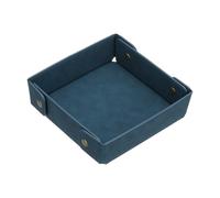 PATIKIL Leather Jewelry Valet Tray, Folding Portable Catchall Snapped Accessory Organizer Watch Nightstand Entryway Table Storage for Bedside Home Office Aesthetic Travel, Dark Blue 18cm