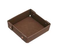 PATIKIL Leather Jewelry Valet Tray, Folding Portable Catchall Snapped Accessory Organizer Watch Nightstand Entryway Table Storage for Bedside Home Office Aesthetic Travel, Brown 18cm