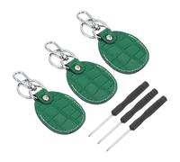 PATIKIL Leather Key Fob, 3 Pcs Genuine Leather Key Cover RFID Key Fob Protector Air Tag Holder Keychain Case with Key Ring & Screwdriver for Car Key ID Key Cards Deep Green