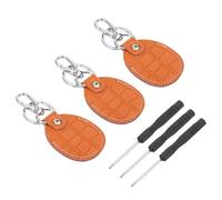 PATIKIL Leather Key Fob, 3 Pcs Genuine Leather Key Cover RFID Key Fob Protector Air Tag Holder Keychain Case with Key Ring & Screwdriver for Car Key ID Key Cards Orange