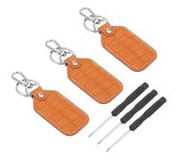 PATIKIL Leather Key Fob, 3 Pcs Genuine Leather Key Cover RFID Key Fob Protector Air Tag Holder Keychain Case with Key Ring & Screwdriver for Car Key ID Key Card Orange
