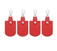PATIKIL Leather Key Fob, 4 Pcs Leather Key Fobs with Key Rings DIY Keychain Holder for Home Office Car Keys ID Key Cards Air Tags, Red