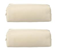 PATIKIL Leather Pen Bag, Small Pencil Pouch Stationery Organizer Make Up Bag with Zipper for Cosmetic Pen Marker Adult, Beige, 2 Pcs