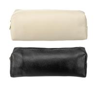 PATIKIL Leather Pen Bag, Small Pencil Pouch Stationery Organizer Make Up Bag with Zipper for Cosmetic Pen Marker Adult, Black Beige, 2 Pcs