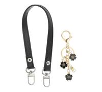 PATIKIL Leather Purse Handle Strap, 13 Inch Leather Purse Strap Replacement DIY Women Clutch Bag Handbag Top Handle Strap Repair Accessories with Plum Keychain, Black