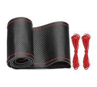 PATIKIL Leather Steering Wheel Cover, 15 Inch DIY Hand Stitch on Wrap Car Steering Wheel Universal Protector with Needle and Thread for Most Vehicle Trucks (Black/Red Line, Full Hole)